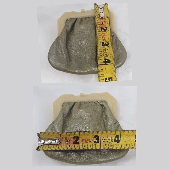 Vintage Green Italian Leather Cream Marbled Tortoise Shell Kiss Lock Coin Purse - Picture 8 of 8